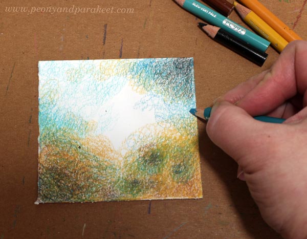 Colored pencil technique with circular motion.