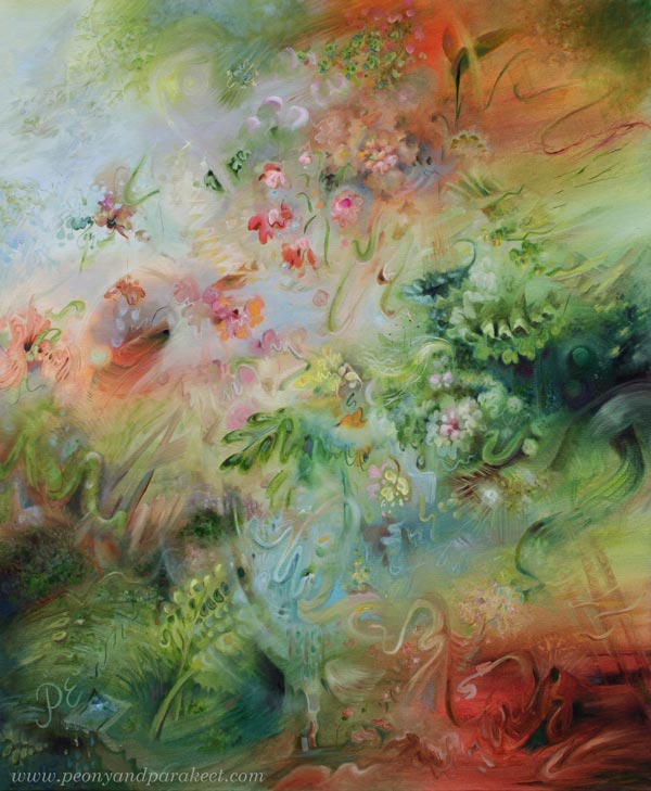 Halo, oil on canvas, floral abstract painting by Päivi Eerola, Finland