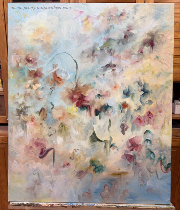 Starting an abstract painting process. Abstract art in progress.