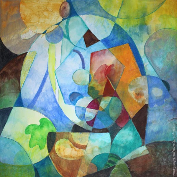 Step 3 for a modernistic drawing. Still in progress. See the full tutorial!