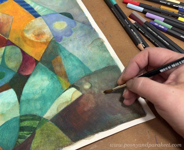 Removing paint with a brush. Watercolor pencil techniques.