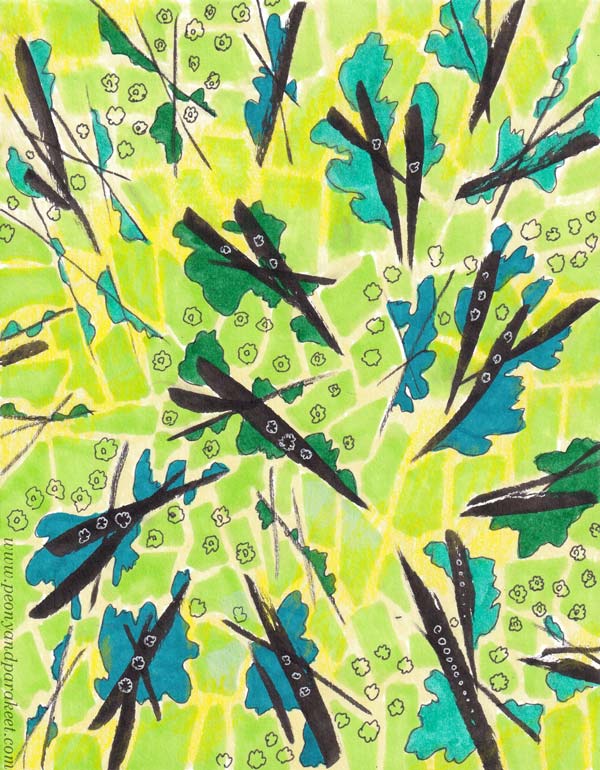 Flowering trees as a surface design. Draw dynamic strokes and make a pattern!