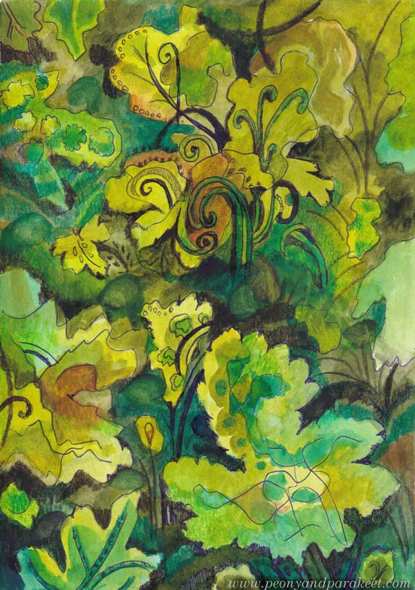 Green leaf pattern,. Draw freely and create a design!