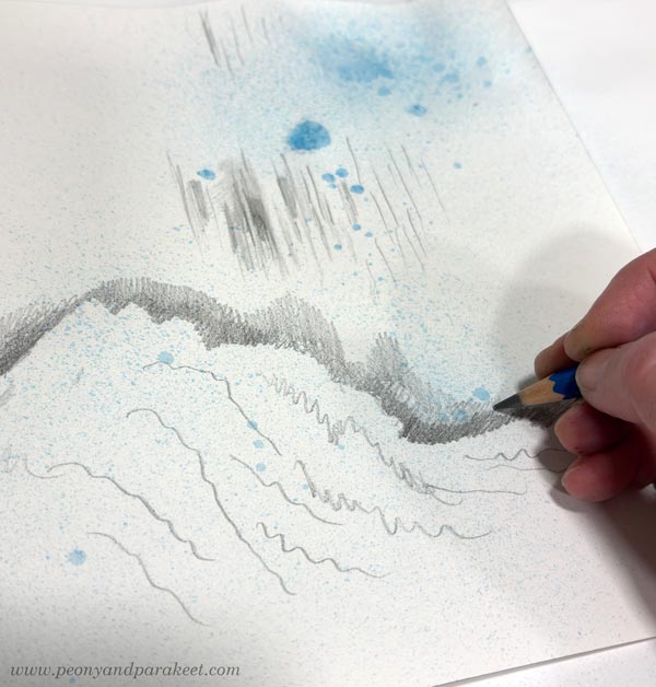 Drawing freely with a regular pencil.