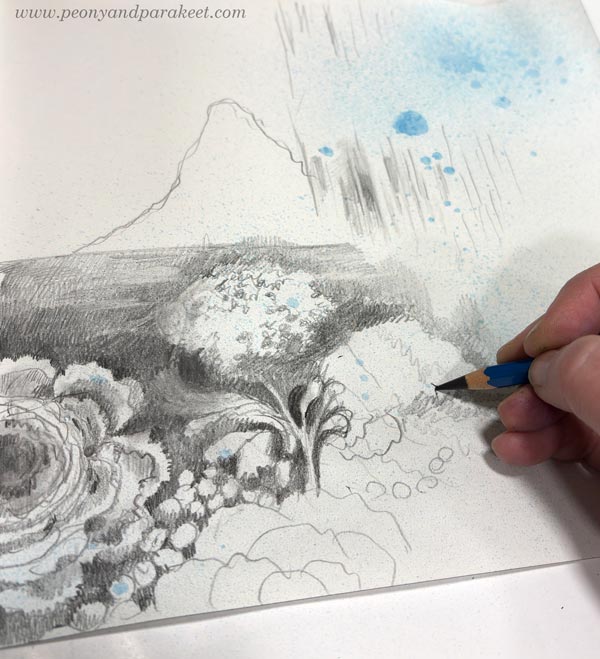 Drawing with graphite pencils. From one detail to another.