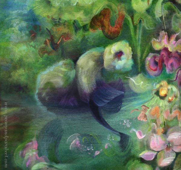 A detail of an oil painting called Ikigai by Päivi Eerola.