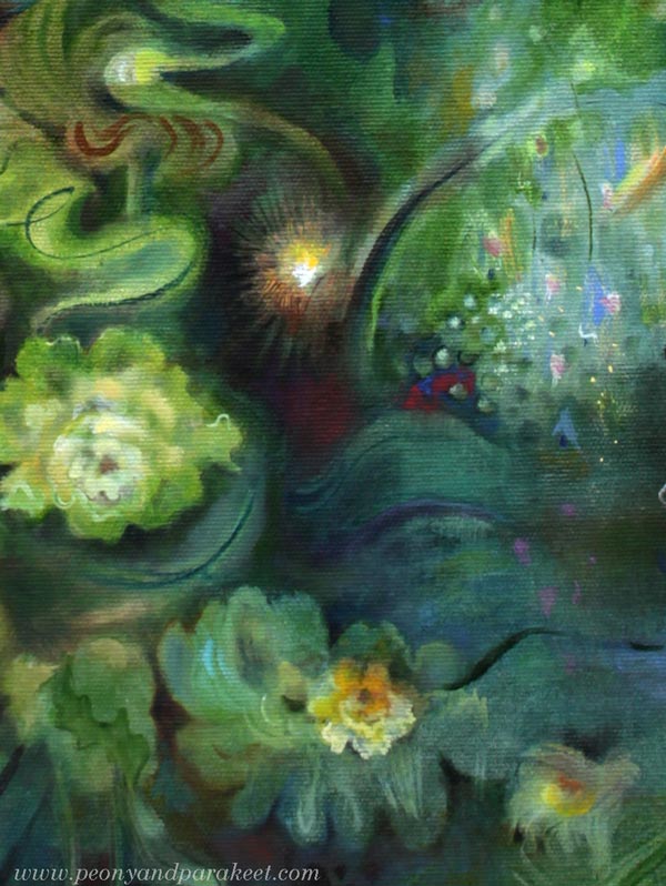 A detail of an oil painting called Ikigai by Päivi Eerola.
