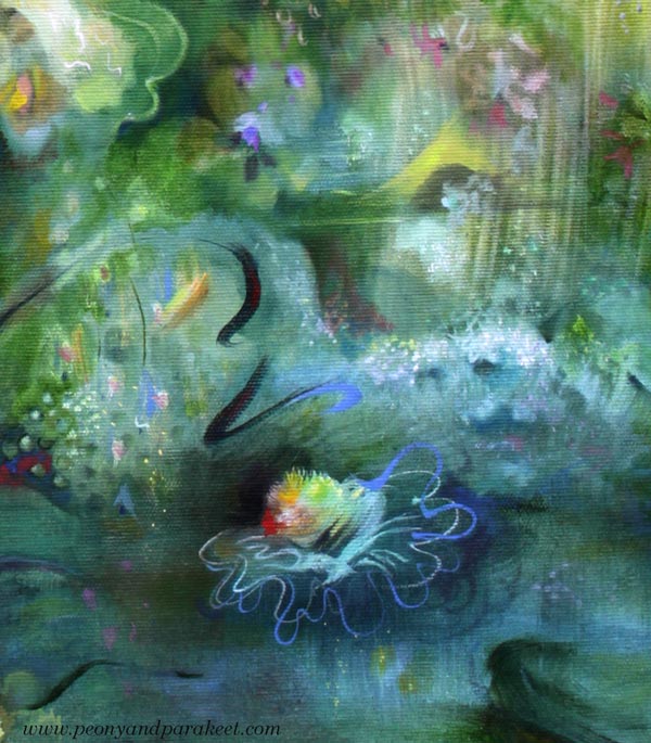 A detail of an oil painting called Ikigai by Päivi Eerola.