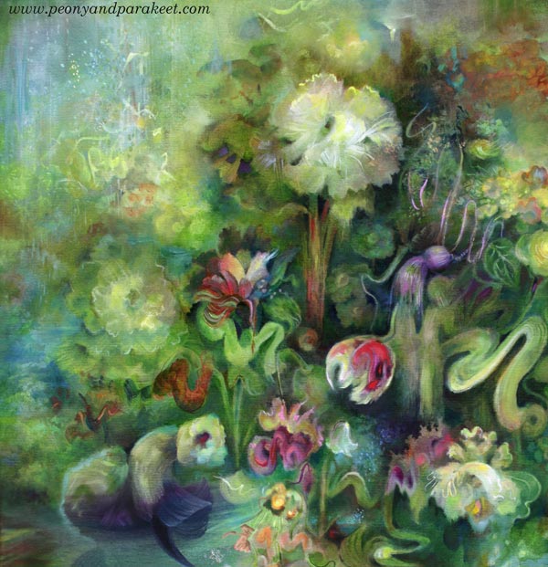 A detail of an oil painting called Ikigai by Päivi Eerola.
