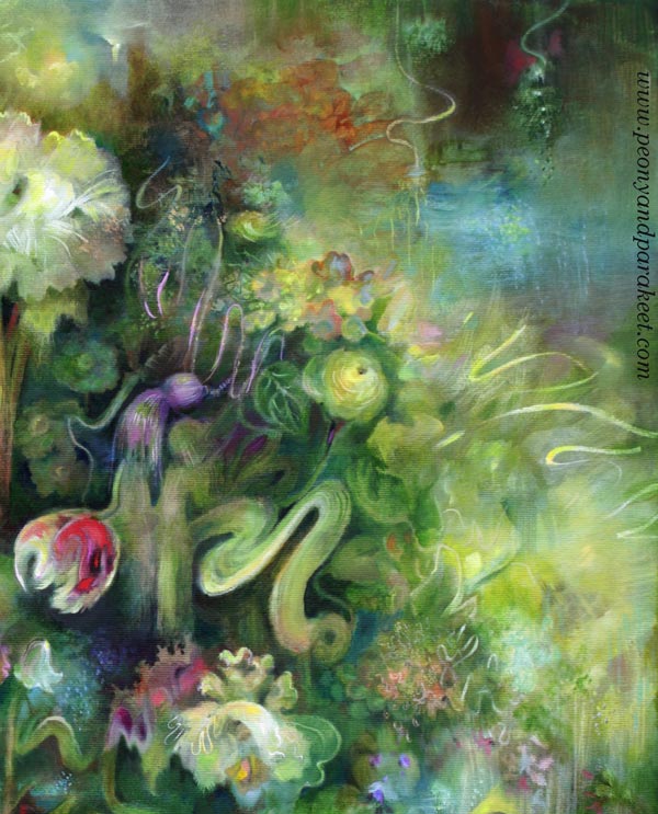 A detail of an oil painting called Ikigai by Päivi Eerola.