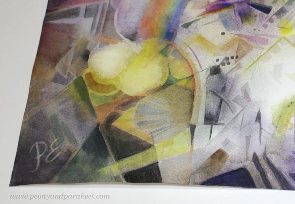 A detail of an abstract watercolor painting by Päivi Eerola