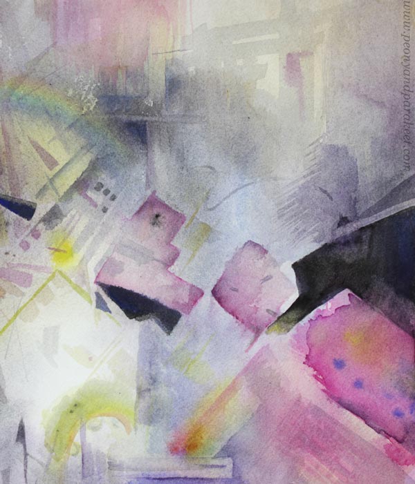 A detail of an abstract watercolor painting by Päivi Eerola