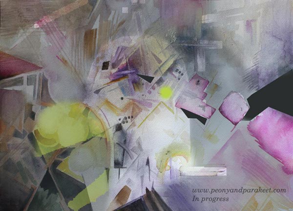 A digital plan for a watercolor painting that's still in progress