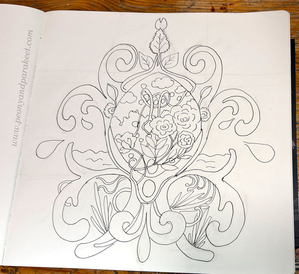 Black and white art in progress. The drawing still lacks shadowing and details.