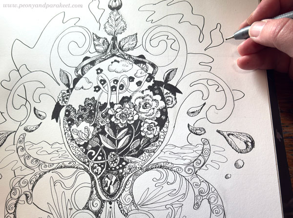 Drawing both stiff ornaments and loose shapes freely. 