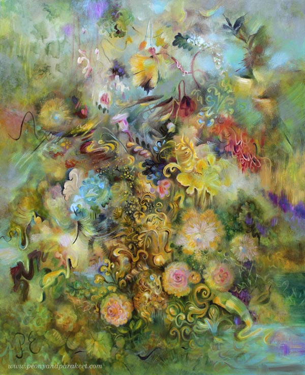 Golden, oil on canvas by Päivi Eerola, Finland. Creating a layered painting.