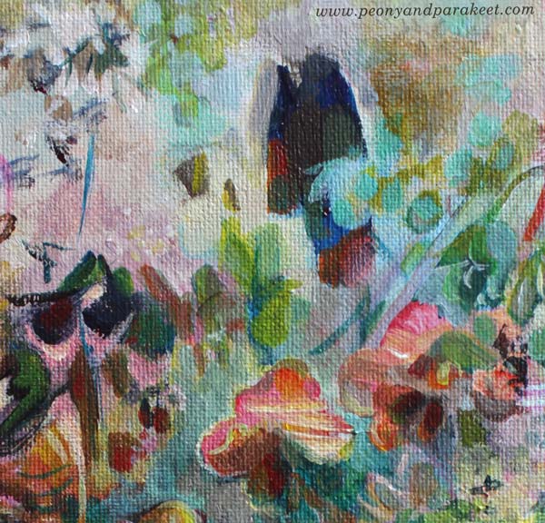 A detail of an intuitive painting. To release your painting is to release your mind. Let the story in!