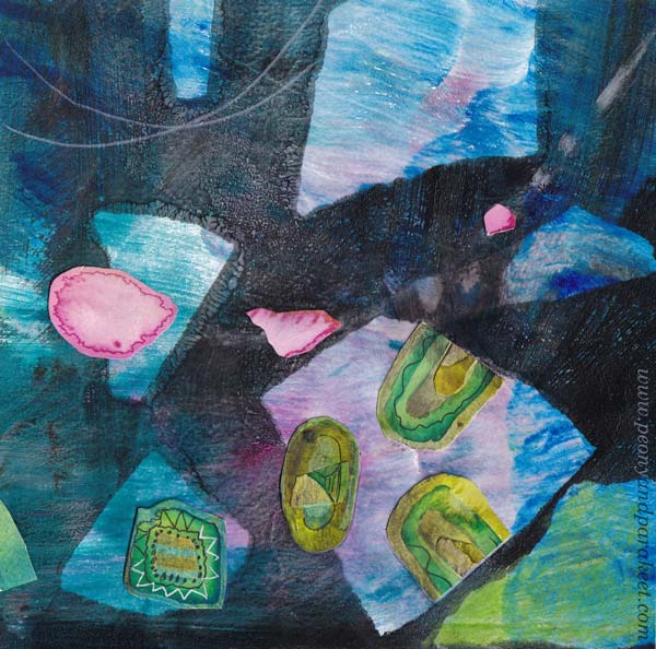 Art journal page, hand-painted and hand-drawn paper collage