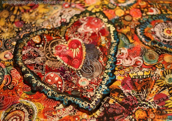 Crazy doodling, a doodled heart, paper collage