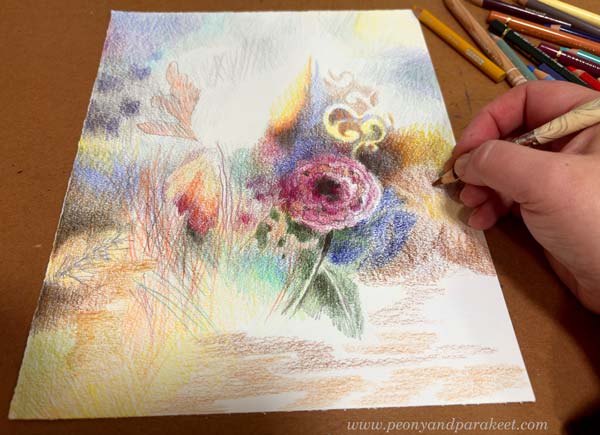 Colored pencil drawing in progress. Embrace creative freedom and color freely on blank paper!