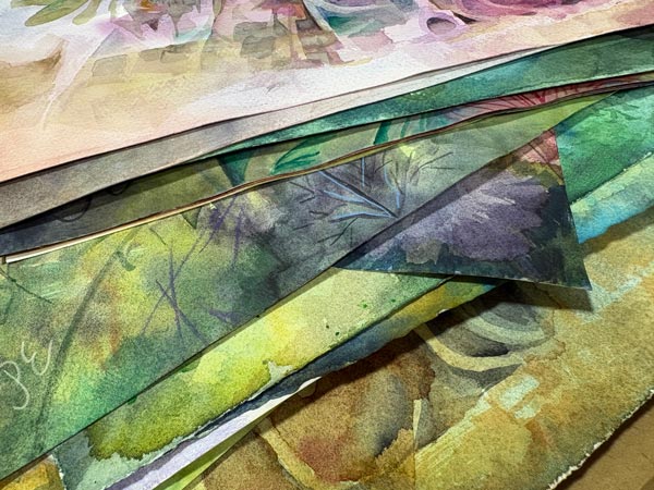 Pile of watercolor paintings