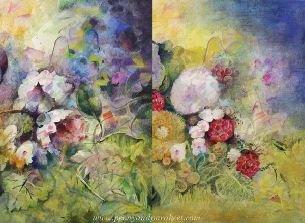 A softened watercolor painting - before and after